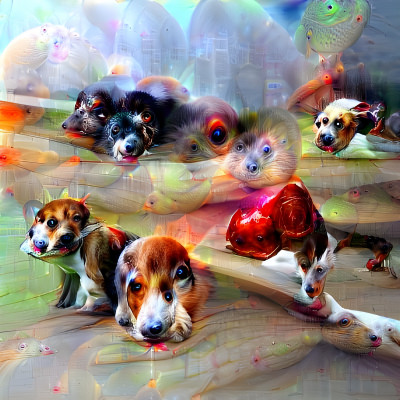 Deep dream on NightCafe dogs picture