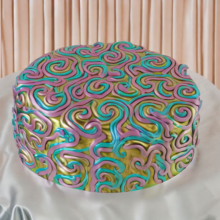 Colorful Psychedelic Marbled Cake on Pink Background