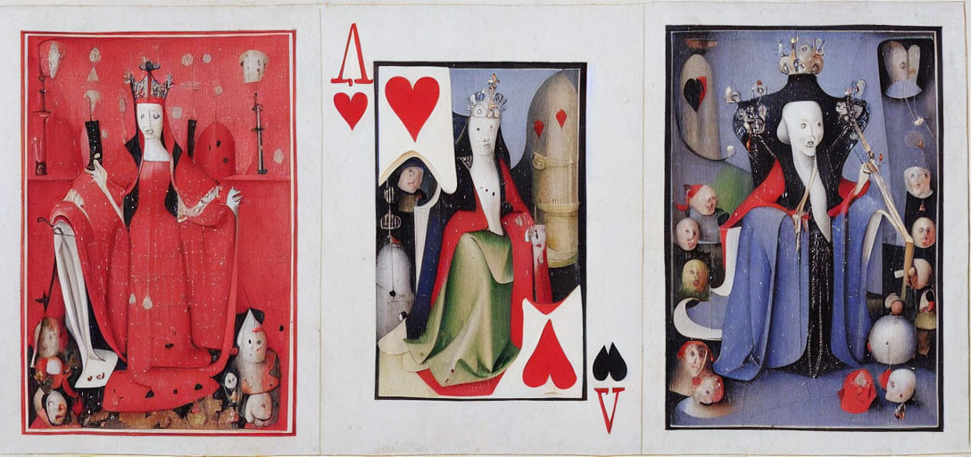 Medieval playing cards with royal figures and ornate costumes