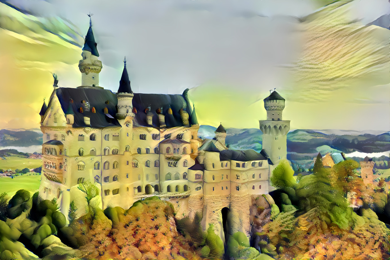 Neuschwanstein with Grant Wood style