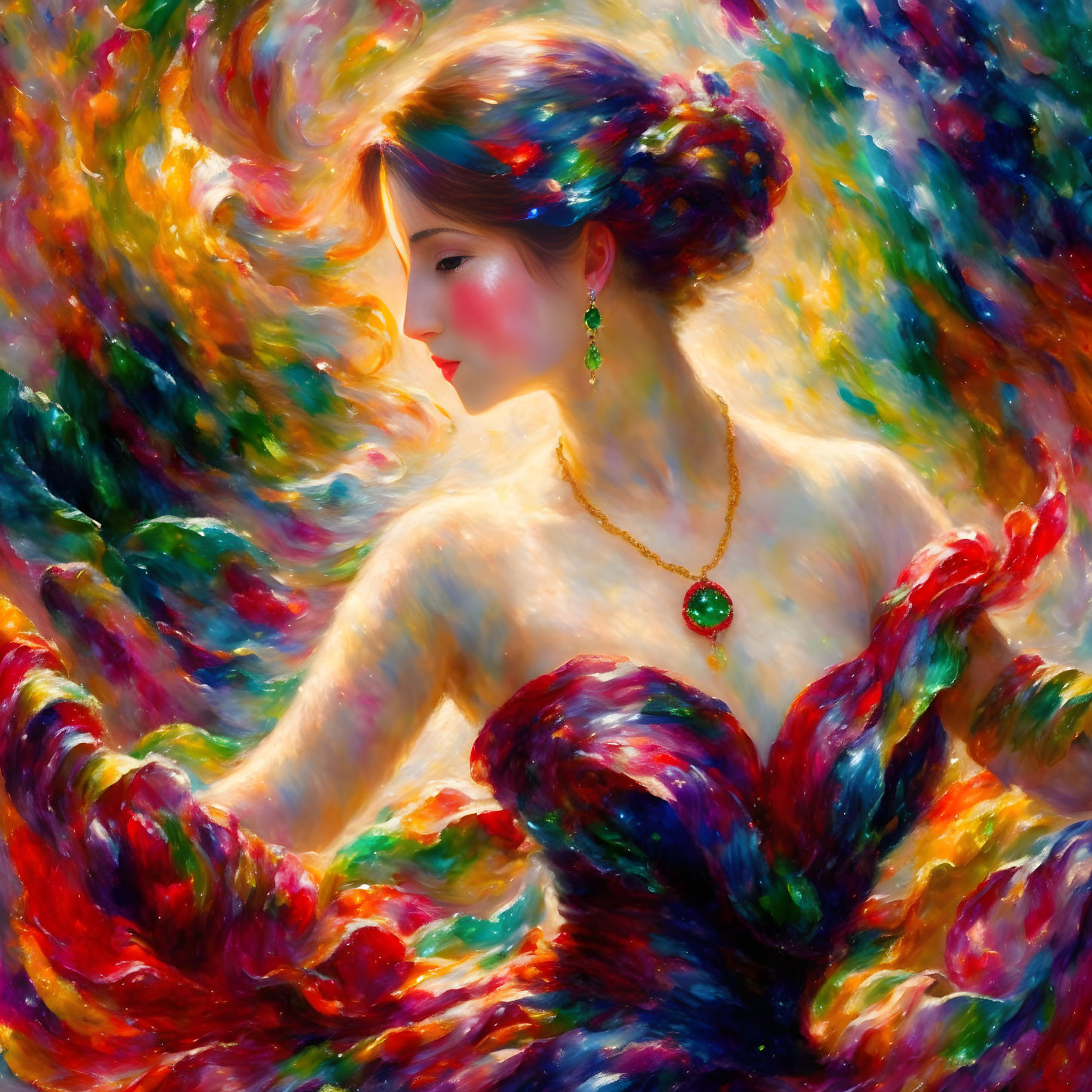 Colorful Impressionist Style Portrait with Swirling Backdrop