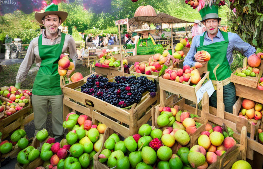 Vibrant fruit market stall with fresh apples and berries.