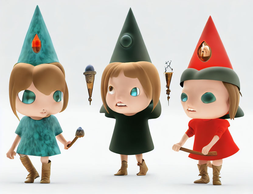 Stylized animated characters with oversized heads and medieval fantasy attire.