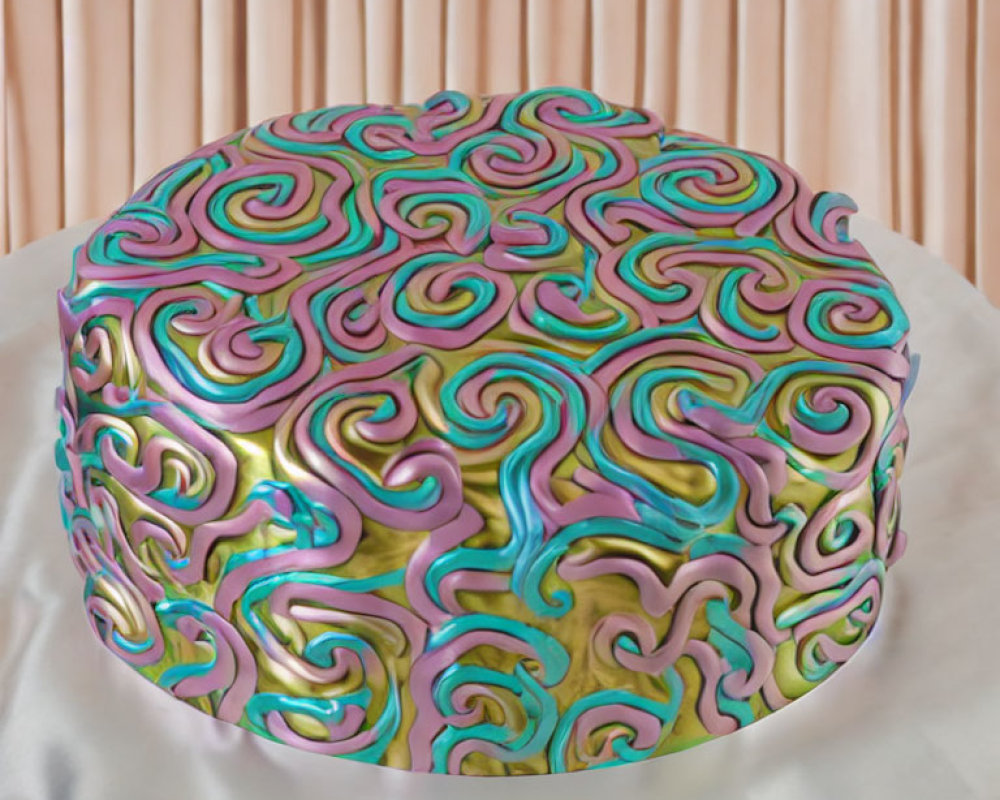 Colorful Psychedelic Marbled Cake on Pink Background