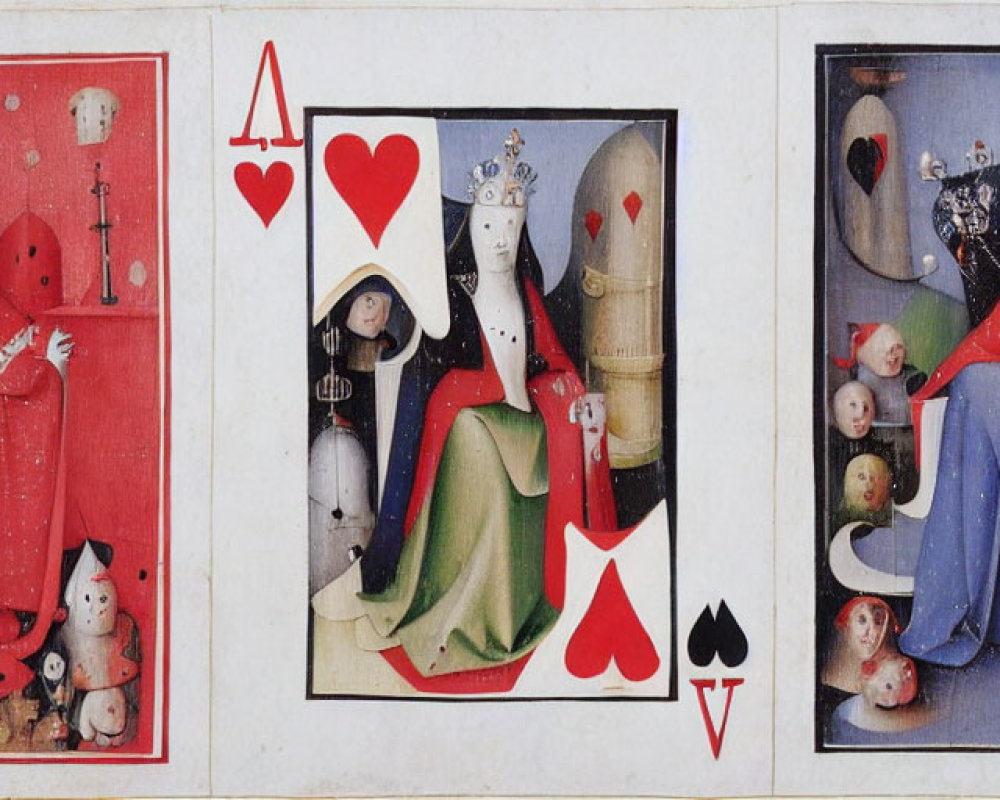 Medieval playing cards with royal figures and ornate costumes