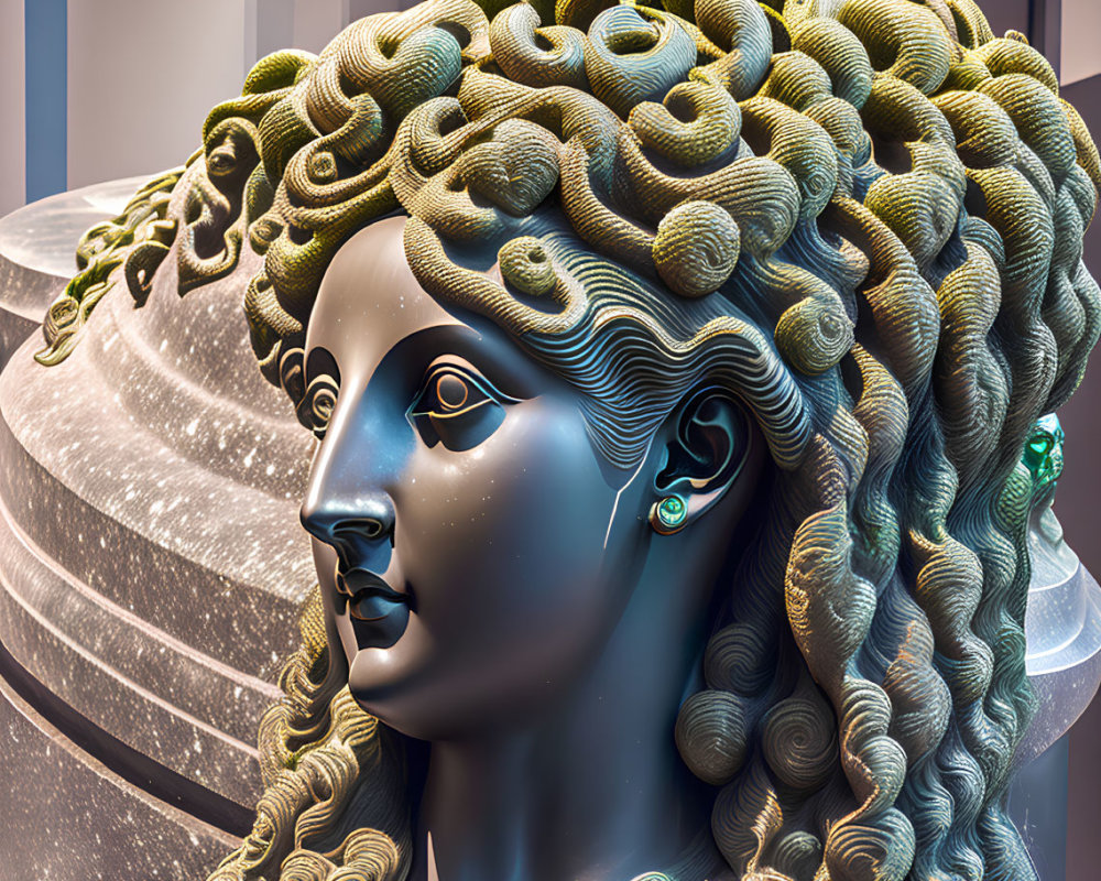 Intricate Medusa Sculpture with Serpentine Hair & Mythical Beauty