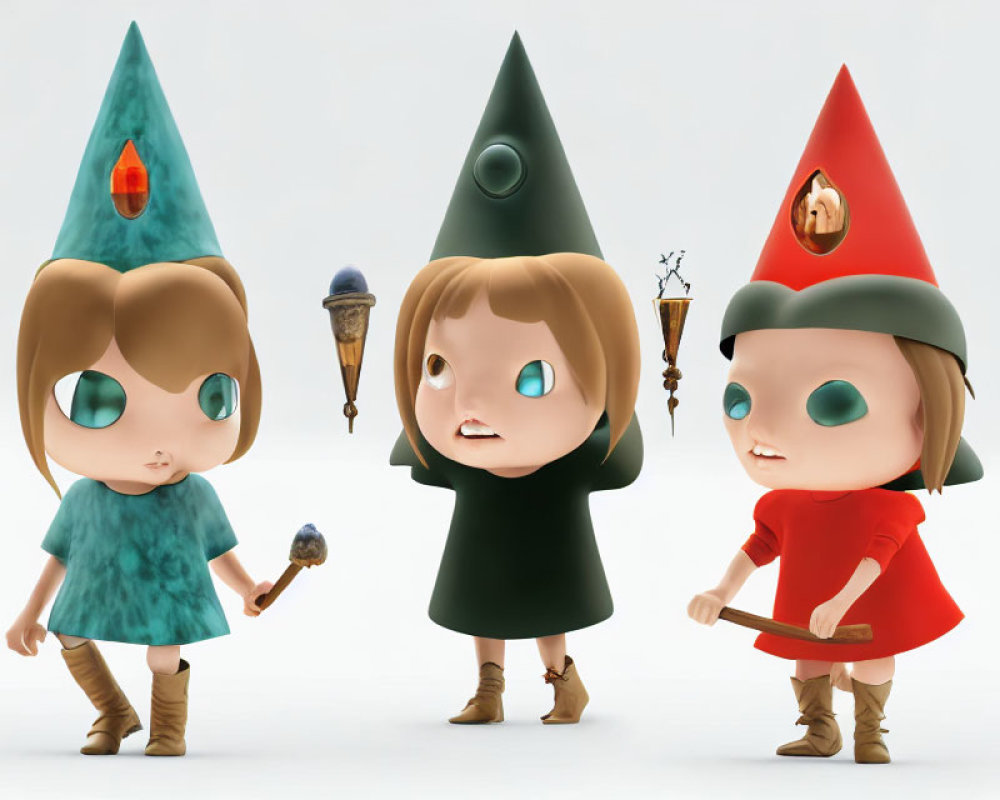 Stylized animated characters with oversized heads and medieval fantasy attire.