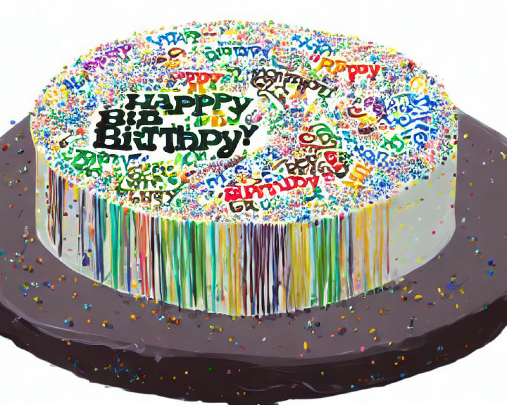 Colorful Happy Birthday Cake with Sprinkles on Chocolate Base