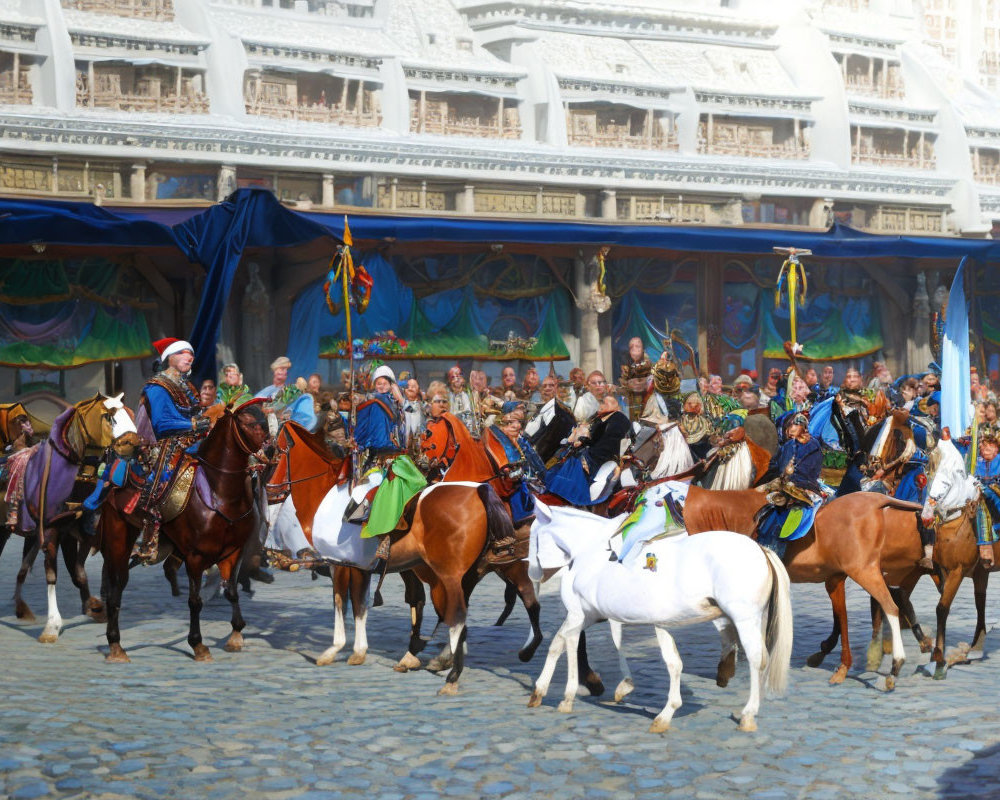 Historical reenactment: Costumed riders on horses in parade