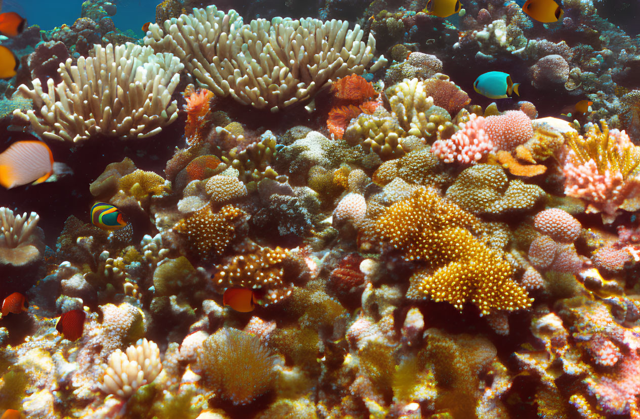 Colorful Marine Life in Vibrant Coral Reef Scene