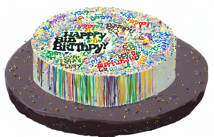 Colorful Happy Birthday Cake with Sprinkles on Chocolate Base