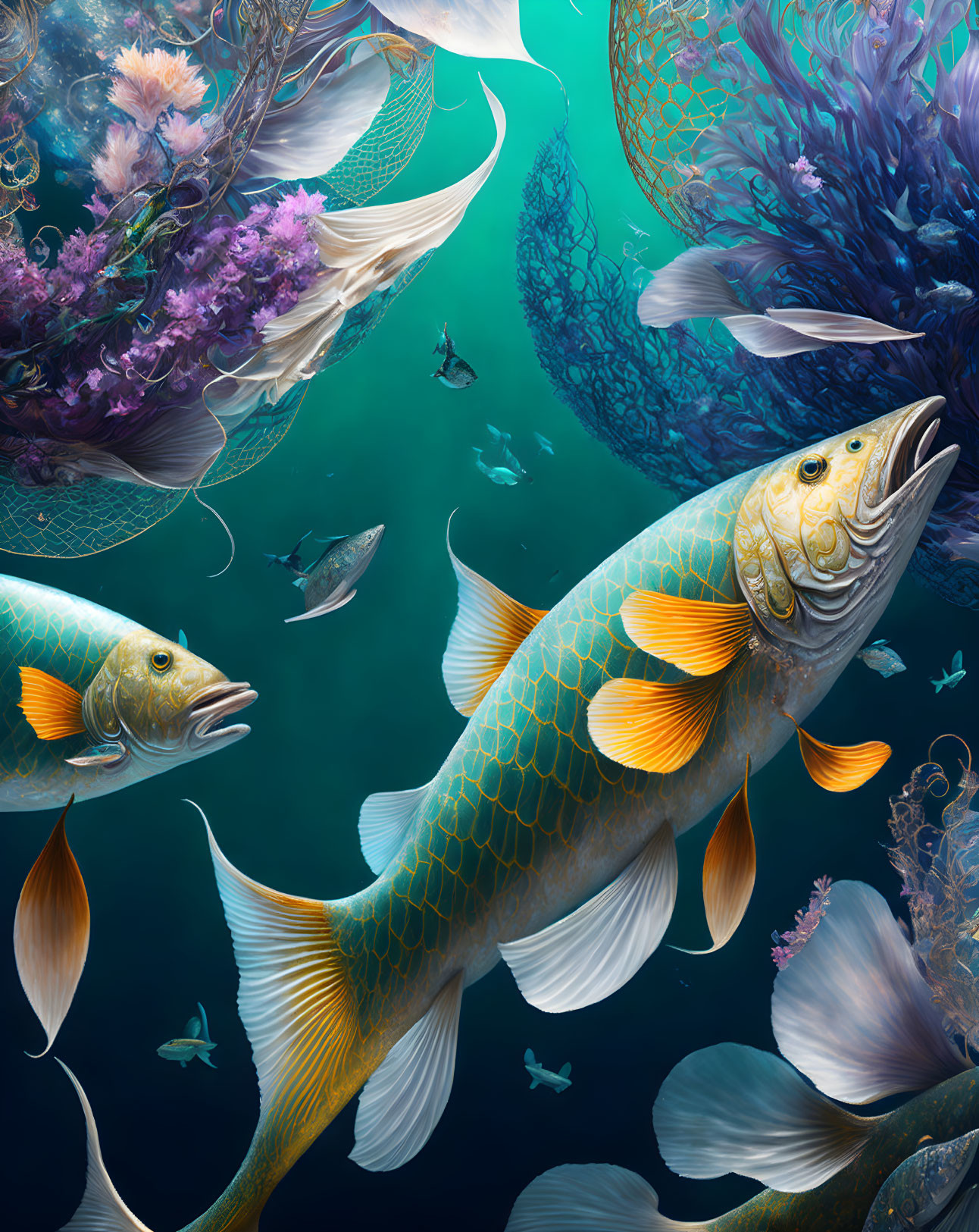 Colorful Fish and Coral in Vibrant Underwater Scene