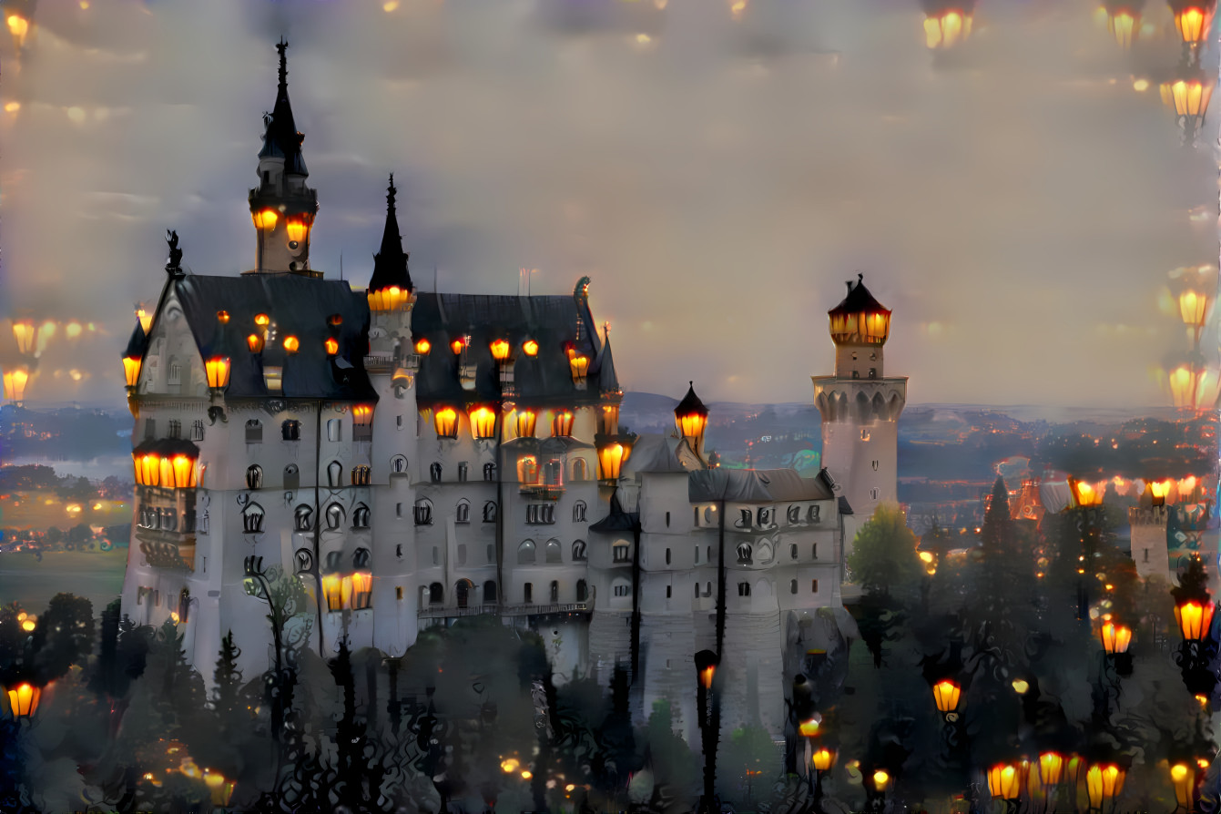 Neuschwanstein with street lamps