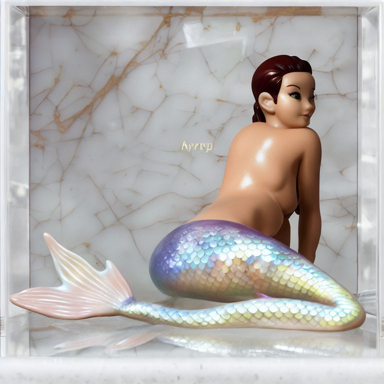 Colorful Mermaid Figurine Against Marble Background