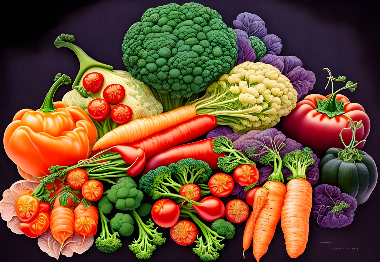 Fresh Vegetable Variety on Dark Background