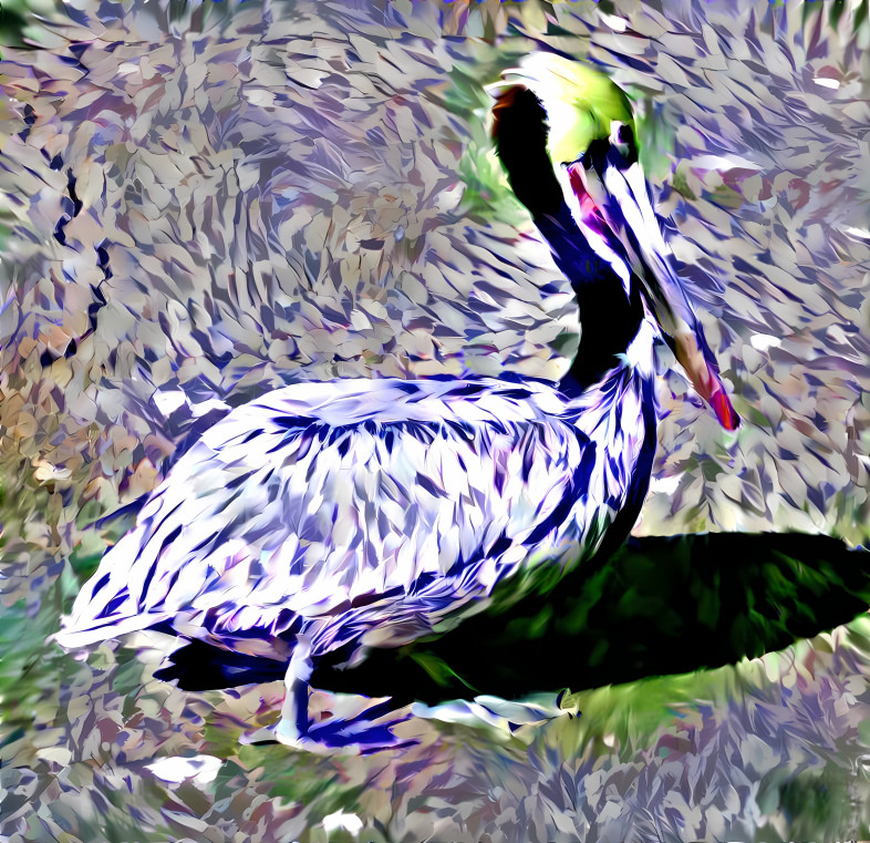 Pelican with recolored tulip kaleidoscope