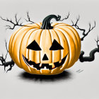 Glowing Jack-o'-lantern with bats on light background