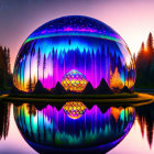 Surreal forest landscape with glowing dome and radiant spheres