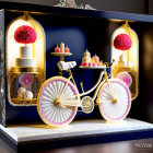 Gold Bicycle with Floral Arrangements and Cupcakes in Luxurious Display