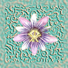 Detailed 3D illustration of ornate passion flower with gold leafy patterns on pastel green background