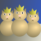 Three White Cats with Golden Crowns in Cosmic Setting