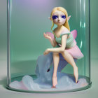 Colorful Fantasy Fairy Seated in Translucent Cylinder with Glowing Orb