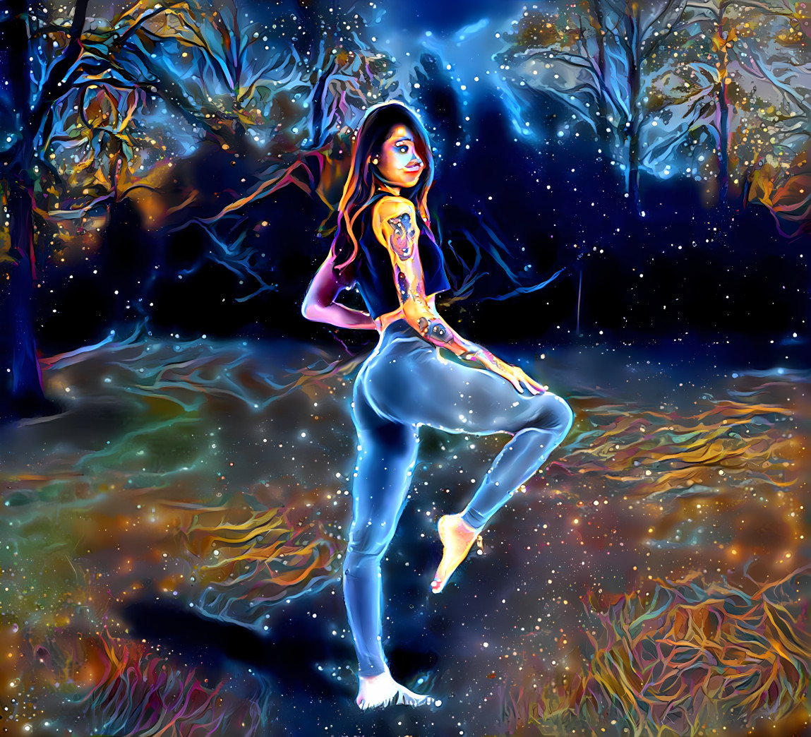 Leggings model with fake background