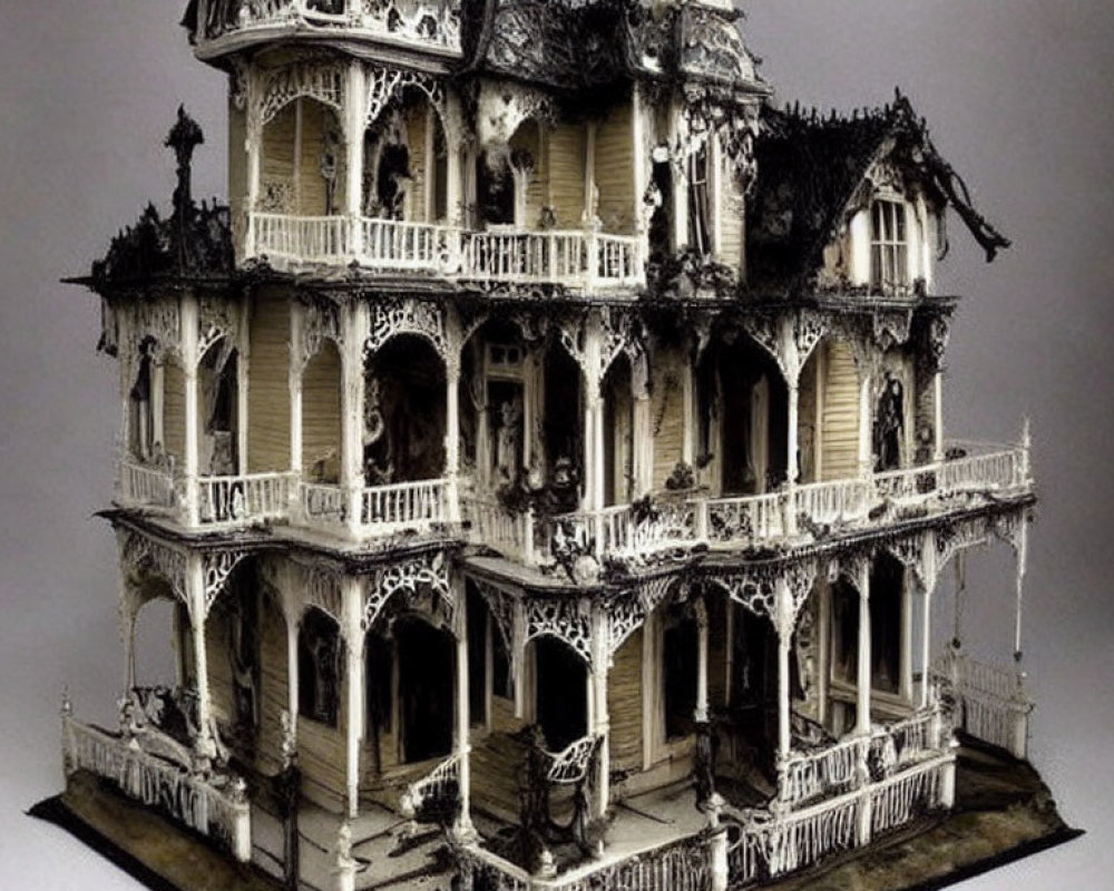 Detailed Victorian Mansion Model with Gothic Design Elements