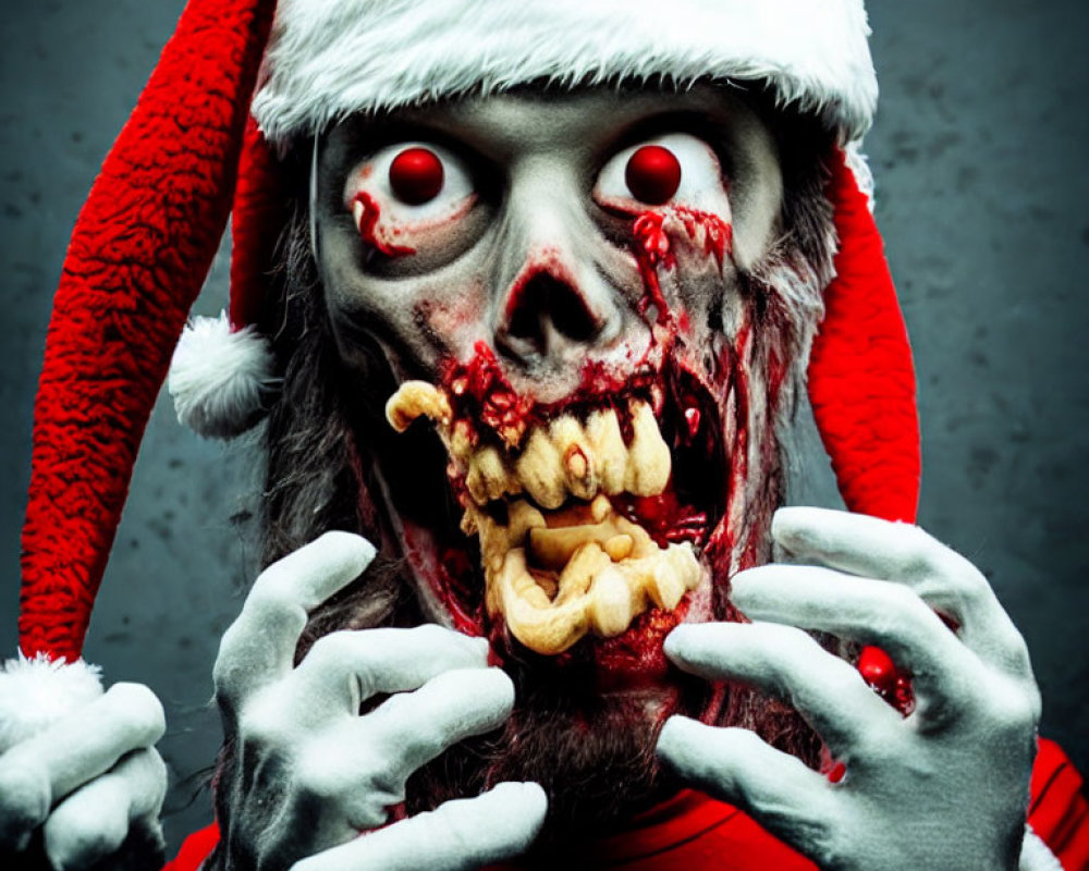 Creepy Santa Hat Figure with Gory, Zombie-Like Face