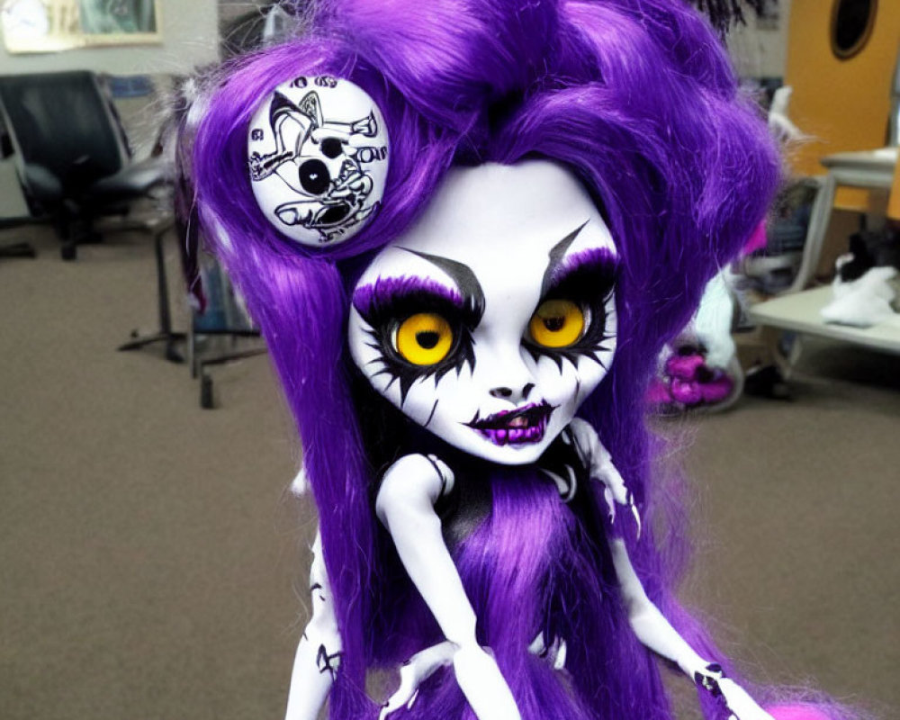 Customized Doll with Purple Hair, Yellow Eyes, Gothic Makeup, and Pirate Hat