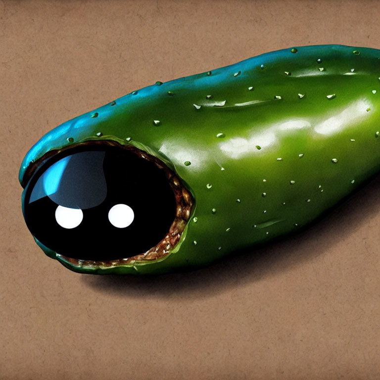 Whimsical green jalapeño pepper illustration on textured brown background