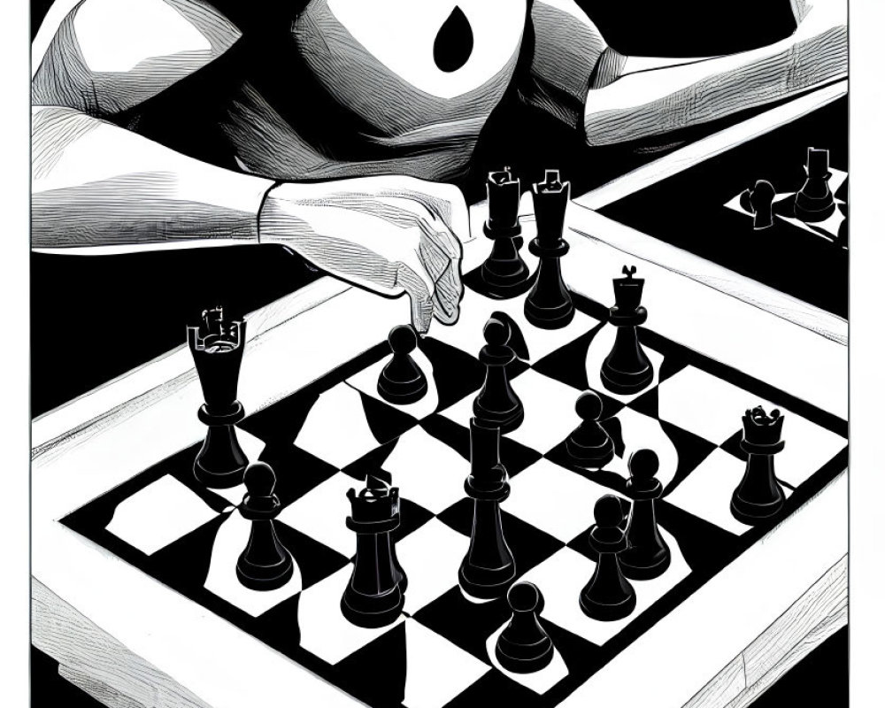 Monochrome superhero chess player in dynamic pose