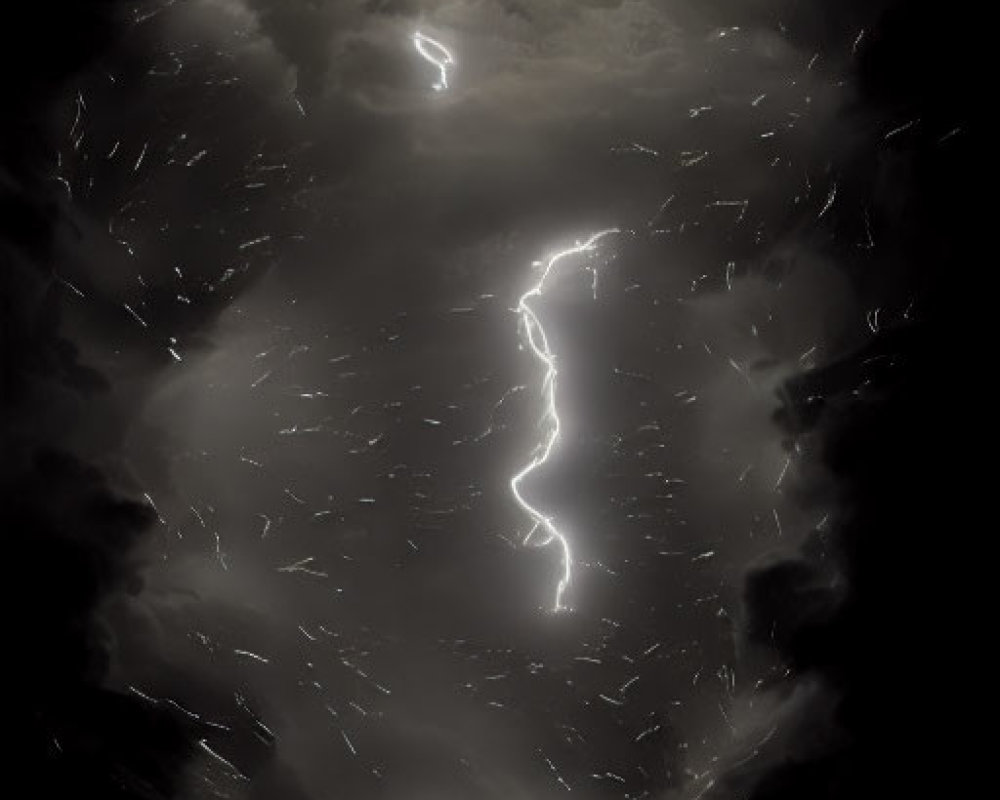 Person standing on hilltop under dramatic stormy sky with lightning bolts