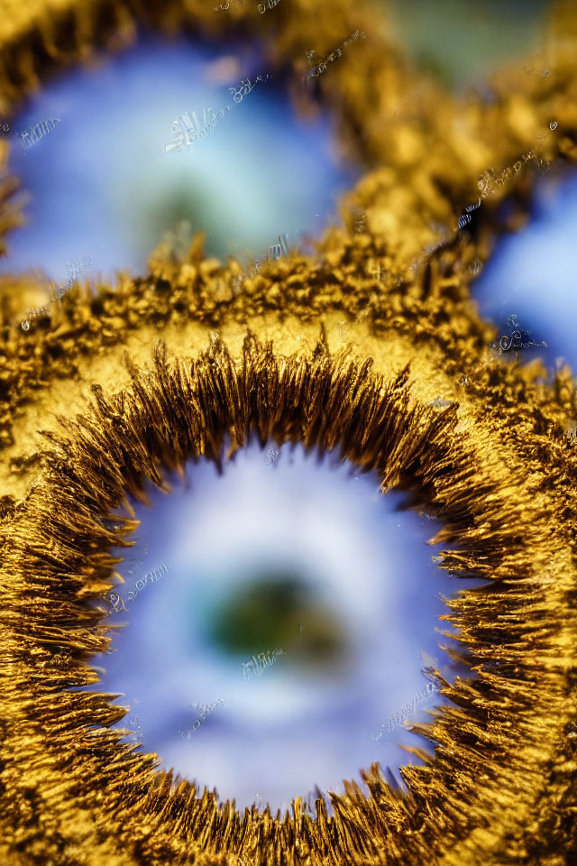 Detailed Close-up of Vibrant Blue and Yellow Textured Surface with Circular Optical Illusion