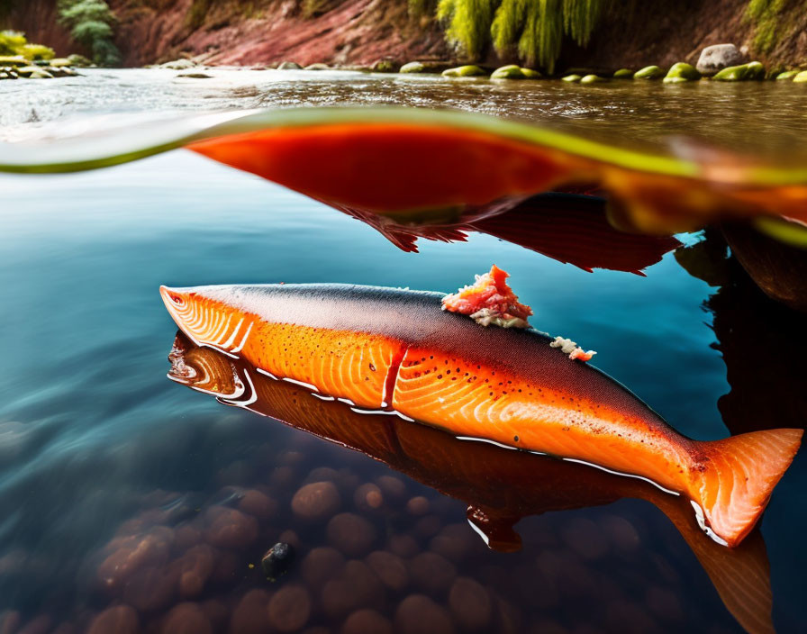 Orange Fish Swimming Underwater Against Red Canyon Wall