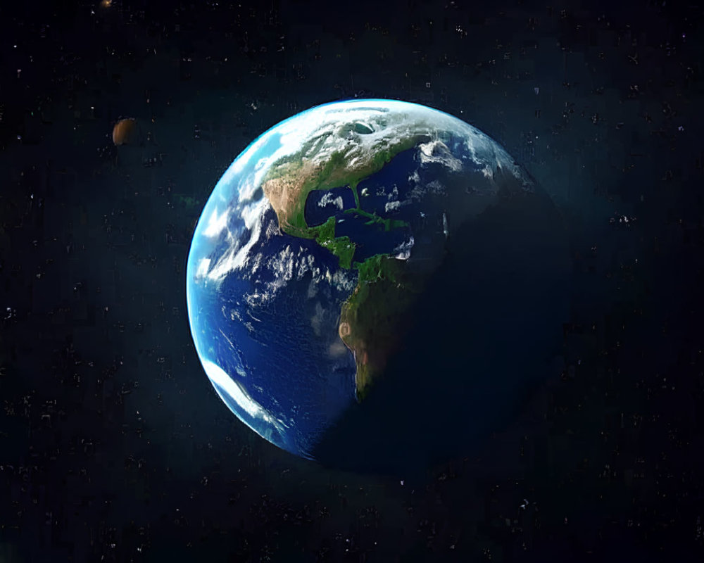 Realistic Earth from Space with Sunlight and Stars