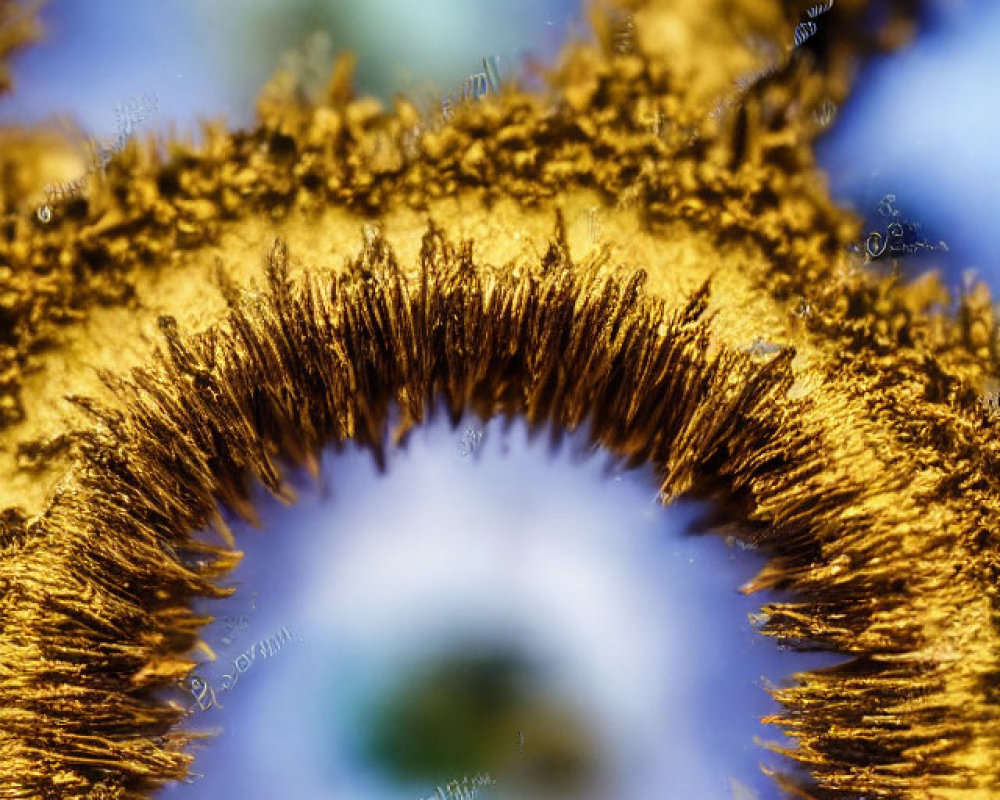 Detailed Close-up of Vibrant Blue and Yellow Textured Surface with Circular Optical Illusion