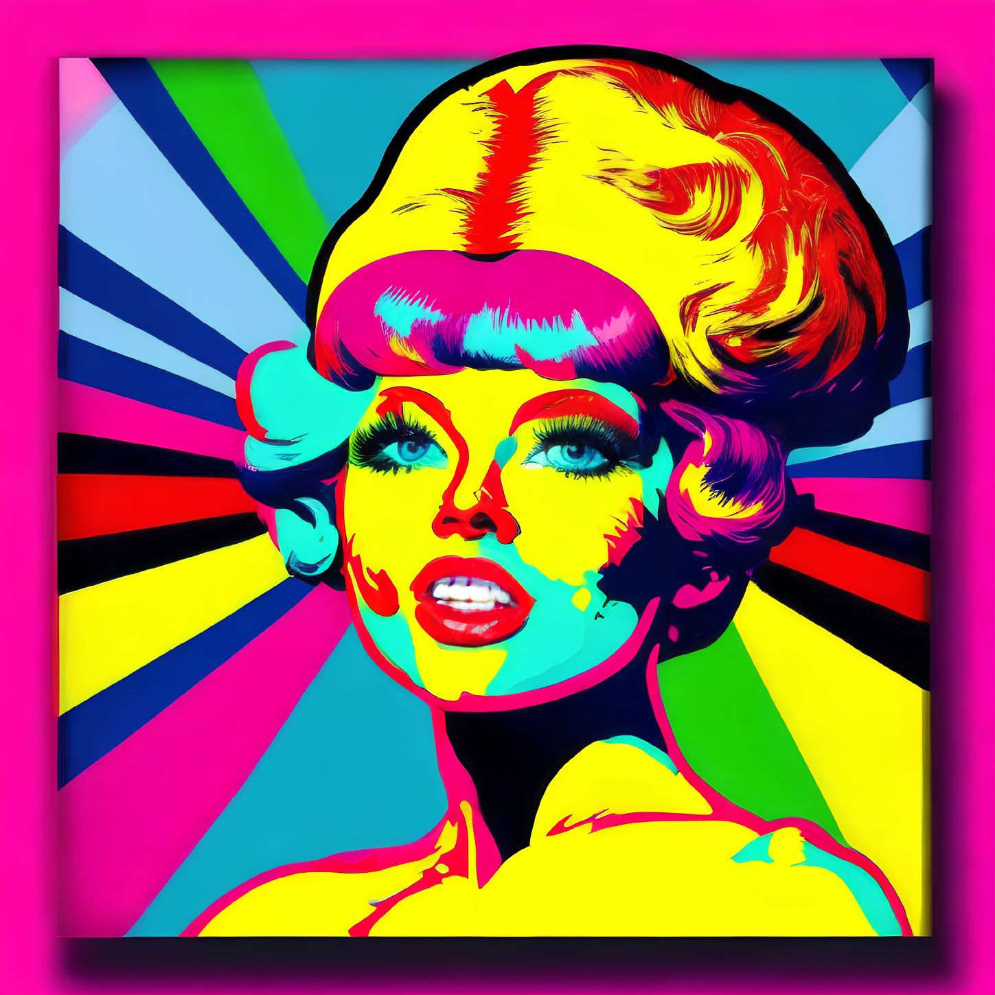 Vibrant Pop Art Portrait of Woman with Colorful Hairdo