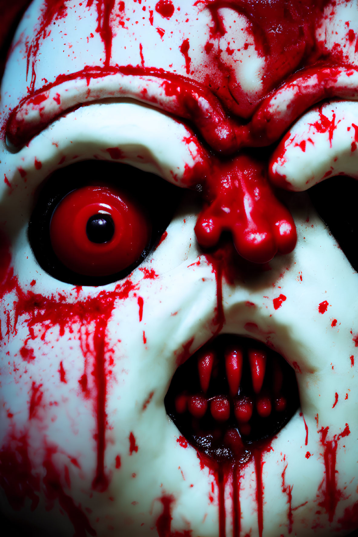 Detailed Horror-Themed Mask with Red Stains and Distorted Features