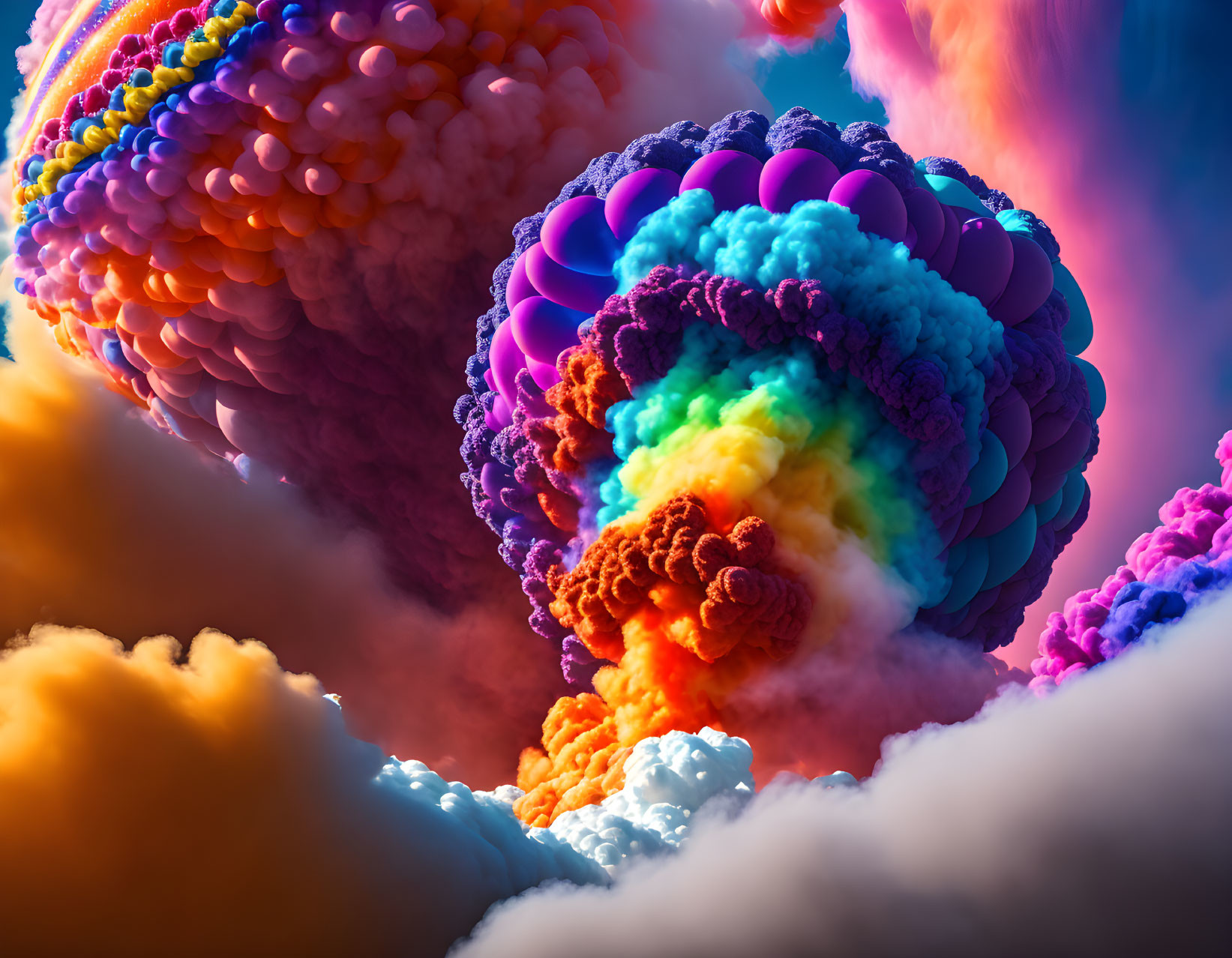 Colorful Abstract Fractal Art: Dynamic Spherical Explosion