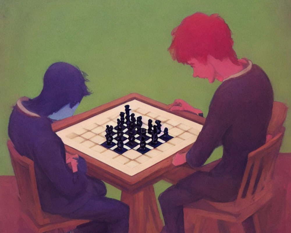 Two People Concentrating on a Game of Chess