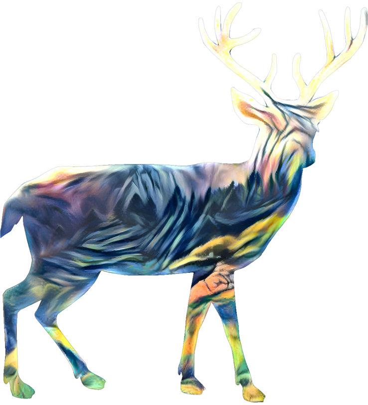 Buck Deer with Misty Evergreen Forest Woods Silhou