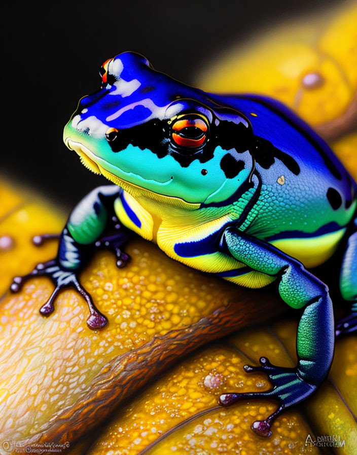 Colorful Frog with Red Eyes on Textured Leaf Displays Detailed Skin Texture