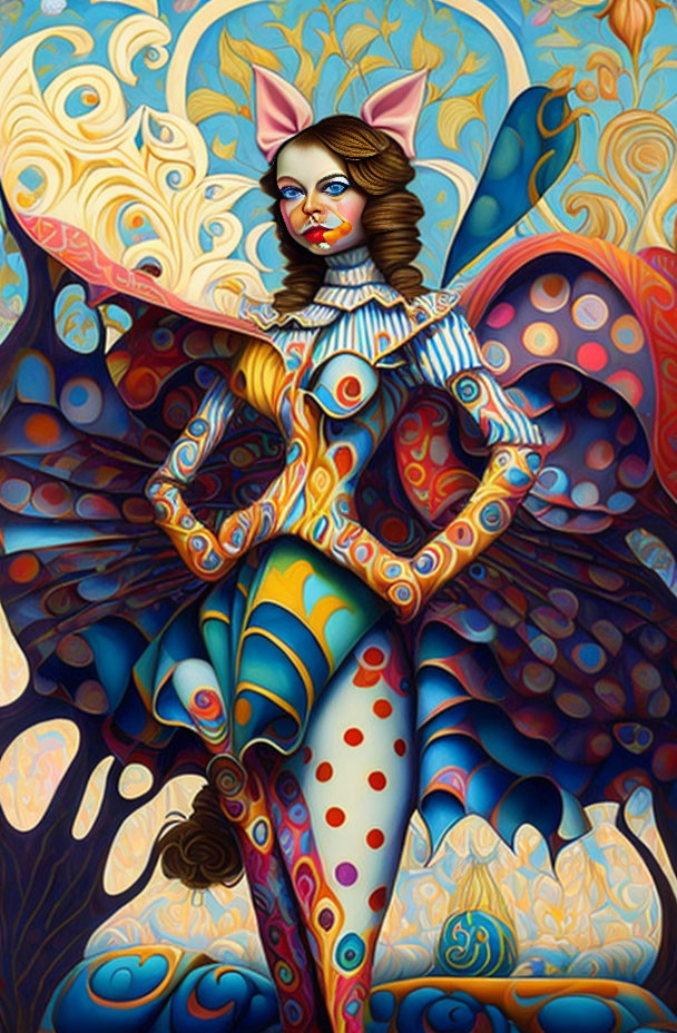 Colorful Digital Artwork: Whimsical Figure with Butterfly Wings