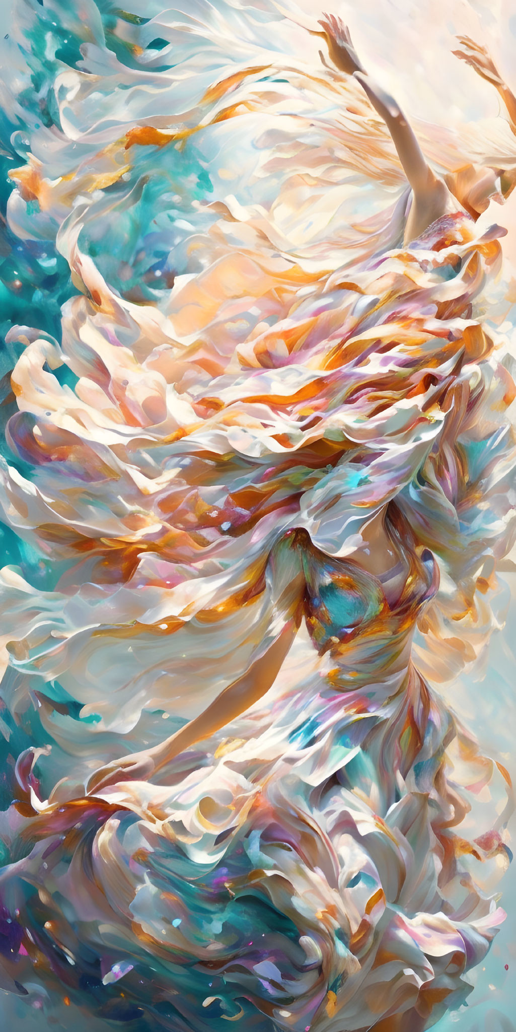 Vibrant digital artwork: Woman in dynamic brushstrokes