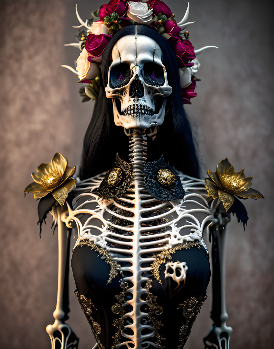 photography realistic santa muerte goth rococo 