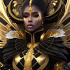 Detailed Digital Portrait of Woman in Black and Gold Headdress