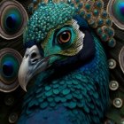 Colorful Peacock Illustration with Elaborate Feathers