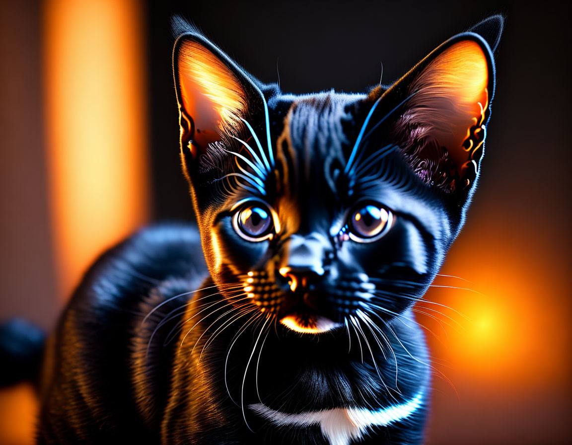 Stylized black cat digital artwork with glowing orange eyes