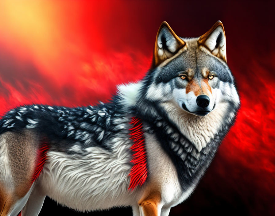 Stylized wolf digital art with intricate fur patterns